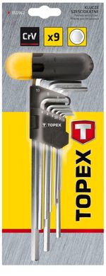 Ключі шестигранні TOPEX, набір 9 од., 1.5-10 мм, рукоятка для Ключів, довгі