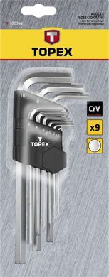 Ключі шестигранні TOPEX, набір 9 од., 1.5-10 мм, довгі