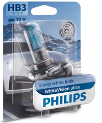Лампа галогенная Philips HB3 WhiteVision Ultra +60%, 3800K, 1шт/блистер