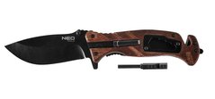 Ніж складаний Neo Tools, 6в1, 220 мм, лезо 90 мм, кремінь, свисток, гайковий Ключ, лопатка для ременя, склобій
