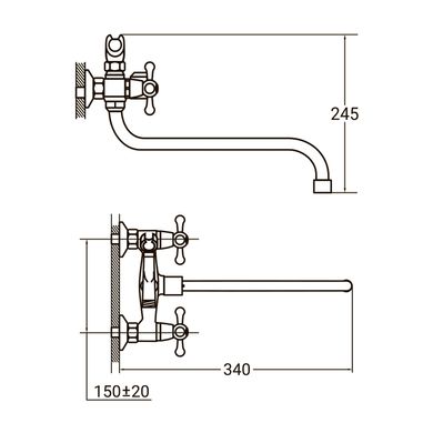 Змішувач PM 1/2" для ванни гусак вигнутий дивертор вбудований картріджний AQUATICA (PM-2C457C)