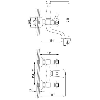 Змішувач BRENTA 1/2" для ванни излив поворотний дивертор вбудований картріджний CORSO (FE-2C152K) (9679204)