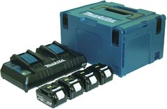 Набір акумуляторів + зарядний пристрій Makita 197156-9, LXT BL1840 x 4шт (18В, 4Ач) + DC18RD, кейс Makpac 3