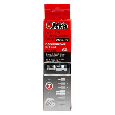 Набір біт HEX 1/2" 7шт S2 (пласт кейс) ULTRA (4013202)