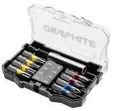 Набір біт GRAPHITE, 10 од., 1/4", магнітний подовжувач 60 мм, комір, 8 біт 25 мм, кейс