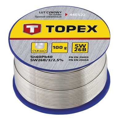 Припій олов'яний TOPEX, Sn60Pb40, флюс SW26B, дріт 1 мм, 100 г