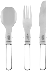 Набір посуду туристичного Neo Tools, 3в1, складні ніж, ложка, вилка, сертифікат LFGB, чохол, 0.07кг