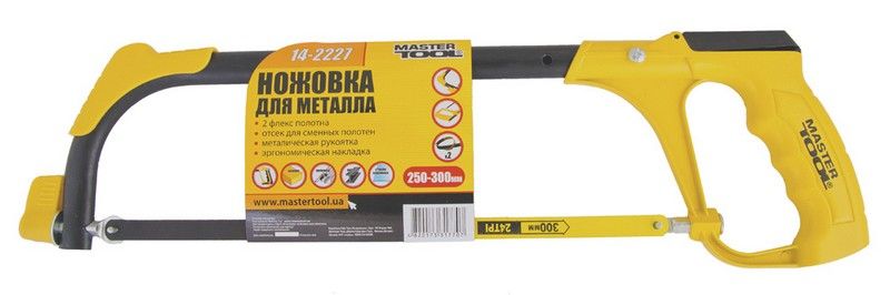 Ножівка по металу MASTERTOOL 250-300 мм металева рукоять контейнер для зберігання полотна 3 flex полотна 14-2227