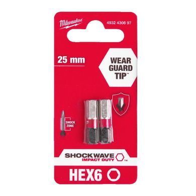 Біта SHOCKWAVE MILWAUKEE, Hex6, 25мм, (2шт) (заміна на 4932500382)
