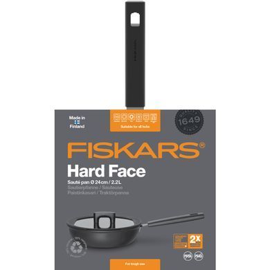 Сотейник Fiskars Hard Face, 24см, 2.2л, покриття Hardtec Superior, алюм., індукція, з кришкою, чорний