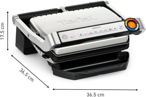 Гриль Tefal прижимной OptiGrill+ 2000Вт, темп. режимов-4, съемные пластины, алюминий, металл