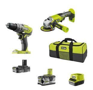Набір інструменту Ryobi ONE+ R18DDAG-252S: шуруповерт R18DD3, КШМ R18AG, АКБ 2Аг+5Аг+ЗП