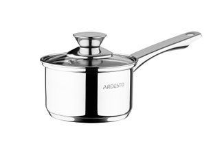Ківш Ardesto Gemini Foggia, скляна кришка, 0.7 л, нержавіюча сталь