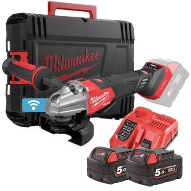 Шлифмашина угловая аккумуляторная MILWAUKEE, M18 FSAGSVO125X-502X, 1200 Вт диаметр 125мм (+зар.пр., 2ак.Х5Ач, HD кейс)