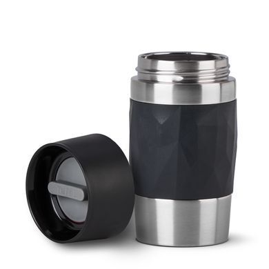Термочашка Tefal Compact Mug, 300мл, диам72, t холл. 6г, гар.3г, нерж.сталь+пластик, черный