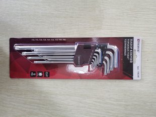 Комплект кутових ключів TORX екстра довгих (EXTRA LONG) T10, T15, T20, T25, T27, T30, T40, T45, T50, 9 предметів, TKL9S THORVIK