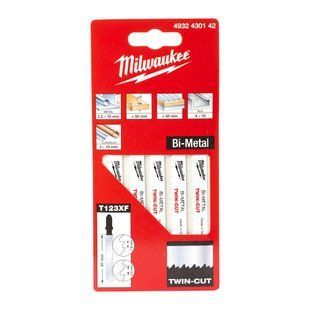 Полотна для лобзиков T123XF Bi-Metal TWIN CUT MILWAUKEE, 91х2,5/1,8 мм, (5шт), (универсальные)