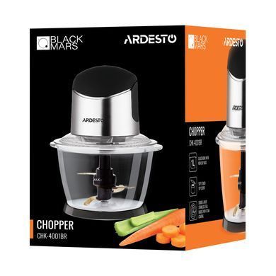Измельчитель ARDESTO, 400Вт, чаша-1000мл, стекло, корпус-пластик/металл, черно-серебристый