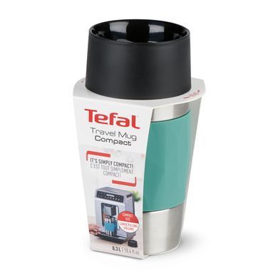 Термочашка Tefal Compact Mug, 300мл, диам72, t холл. 6г, гар.3г, нерж.сталь+пластик, зеленый