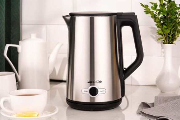 Електрочайник ARDESTO Steel Collection 1.7л, Strix, LED дисплей, подвійні стінки, сріблястий