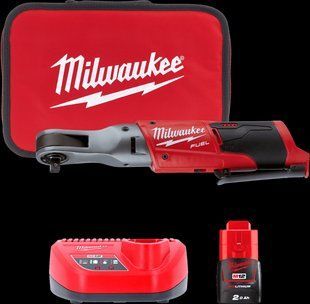 Гайковерт-трещотка компактный угловой аккумуляторный бесщеточный 3/8'' MILWAUKEE, M12 FIR38-201B, 75Нм (зарядное устройство С12 С, 1 аккумулятор М12 В2 2Аг, сумка)