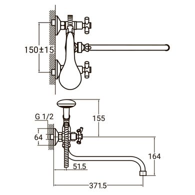 Смеситель PL 1/2" для ванны гусак изогнутый дивертор встроенный шаровый AQUATICA (PL-5C455C)