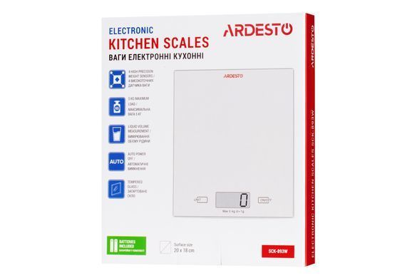 Весы кухонные Ardesto SCK-893W, макс. вес 5 кг/белый