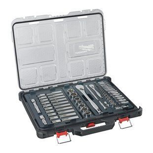 Набор головок торцевых хромированных 1/2''+ 1/4'' PACKOUT MILWAUKEE, с трещоточкой, (63шт), пластиковый органайзер