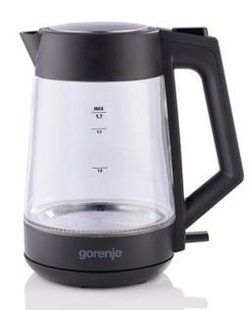 Електрочайник Gorenje 1.7л, 2,200 Вт, strix контроль, скло, чорний