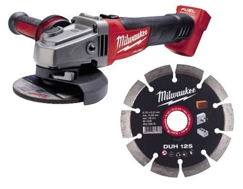 Шліфмашина кутова акумуляторна безщіткова MILWAUKEE, M18 CAG125X-0, діаметр 125мм + Диск алмазний MILWAUKEE DUH 125, діаметр 125