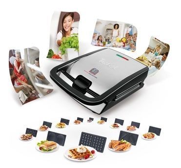 Мультимейкер Tefal Snack collection 700Вт, тефлон, 3 пластини, корпус-нержав.сталь/пластик, чорний