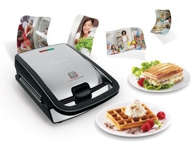 Мультимейкер Tefal Snack collection 700Вт, тефлон, 3 пластини, корпус-нержав.сталь/пластик, чорний