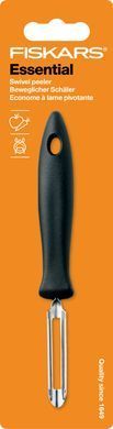 Овочечистка вертикальна Fiskars Essential, з рухомим лезом, 18.4см, нержавіюча сталь, пластик, чорний