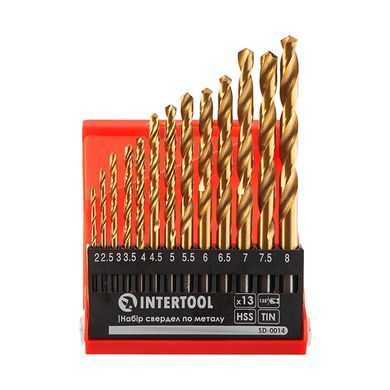 Набір свердел по металу DIN338 HSS 13 шт (2-8 мм), покриття - Ti INTERTOOL SD-0014