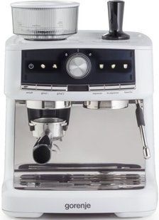 Кавоварка Gorenje ріжкова 2.5л, кавомолка 0,25л, капучинатор, кнопочне керування, білий
