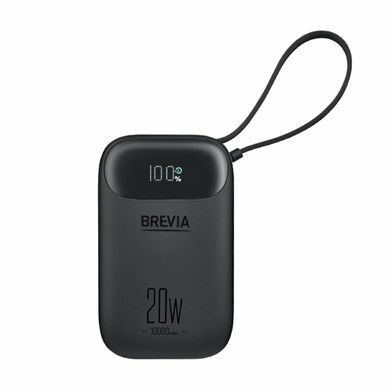 Повербанк (Power Bank) Brevia ePower 10000mAh PD20W CompactMini LCD черный + кабель