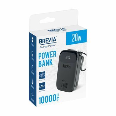 Повербанк (Power Bank) Brevia ePower 10000mAh PD20W CompactMini LCD черный + кабель