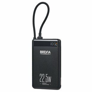 Повербанк (Power Bank) Brevia ePower 10000mAh 22,5W SuperSlim LCD черный металлик + кабель
