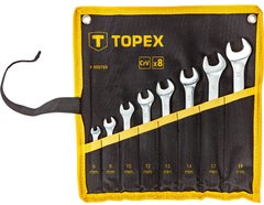 Ключи гаечные TOPEX, набор 8 ед., комбинированные, 6-19 мм, CrV, чехол-скручивание