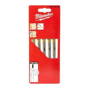 Полотна для лобзиков T301CD MILWAUKEE, 105х3,0мм, (5шт), (древесина, чистый рез)