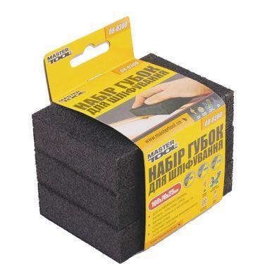 Губка для шлифования MASTERTOOL двухсторонняя набор 3 шт Р60/80 Р120/180 Р240/320 100х70х25 мм 08-0300