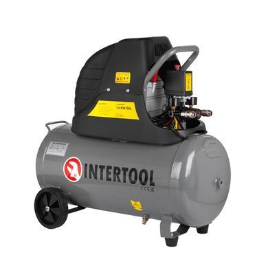 Компрессор 50 л, 1.5 кВт, 220 В, 8 атм, 206 л/мин. INTERTOOL PT-0003