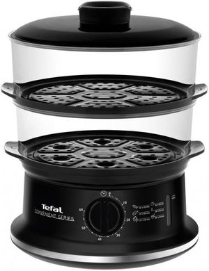 Пароварка Tefal на 2 яруси, 900Вт, чаша-2.9+3.1л, резервуар для води -1,5л, механічне керування, пластик, чорний