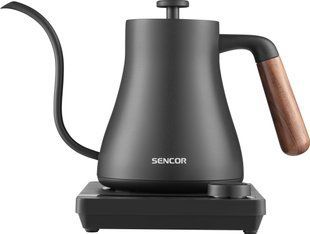 Електрочайник Sencor 0.6л, 5 темп.реж, підтримка температури, мех. управління, нержавіюча сталь, чорний