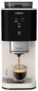 Кавомашина Krups Coffee Crush, 1.8л, зерно, ОLED дисплей, авторецептів - 2, метал, чорно-бежевий