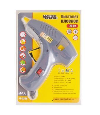 Пістолет клейовий MASTERTOOL &Oslash;7.2 мм 70 Вт 6-10 г/хв "Крапля-Стоп" з вимикачем 42-0509
