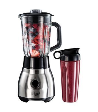 Блендер Russell Hobbs стационарный Steel Jug & Personal, 600Вт, чаша-1500мл, черно-серебристый