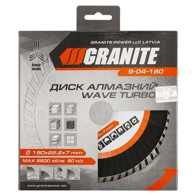 Диск алмазный GRANITE TURBO WAVE 180 мм 9-04-180