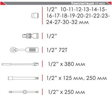 Набір інструментів професійний 1/2",&nbsp;25 од. (гол. 10-32 мм) INTERTOOL ET-6025