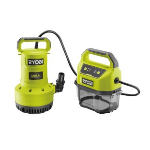 Насос для брудної та чистої води Ryobi RY18SPA-0, ONE+ 18В, 4200 л/г, вис 8 м, глуб. 5 м, штуцер 1", таймер відключення, захист сухого ходу (без АКБ та ЗУ), 4 к